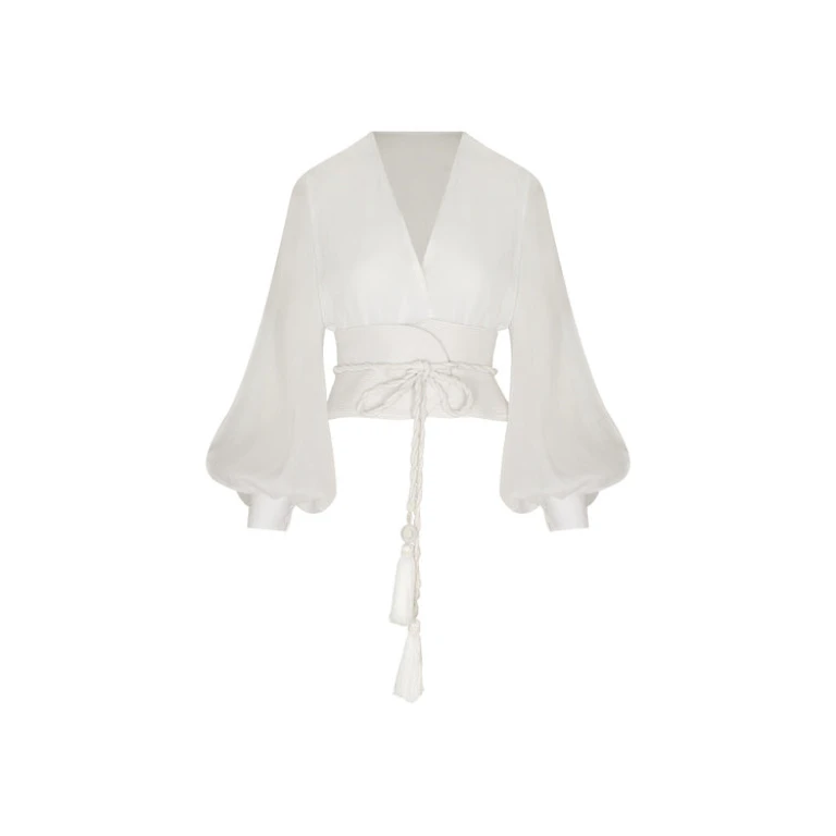 Andres Otalora luxury designer Top with bold silhouette in linen