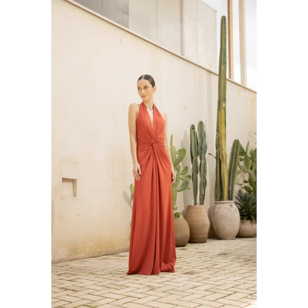 Andres Otalora luxury designer Dress with bold silhouette in linen