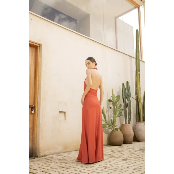 Andres Otalora luxury designer Dress with bold silhouette in linen