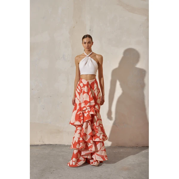 Andres Otalora luxury designer Top with bold silhouette in linen