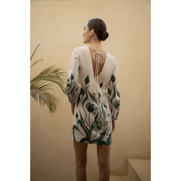 Andres Otalora luxury designer Dress with bold silhouette in linen