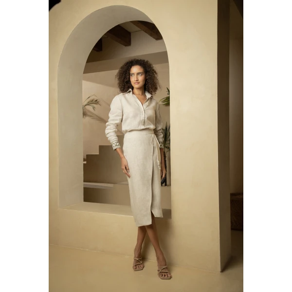 Andres Otalora luxury designer Top with bold silhouette in linen