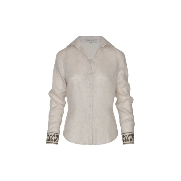 Andres Otalora luxury designer Top with bold silhouette in linen