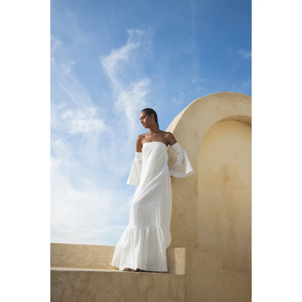 Andres Otalora luxury designer Dress with bold silhouette in linen
