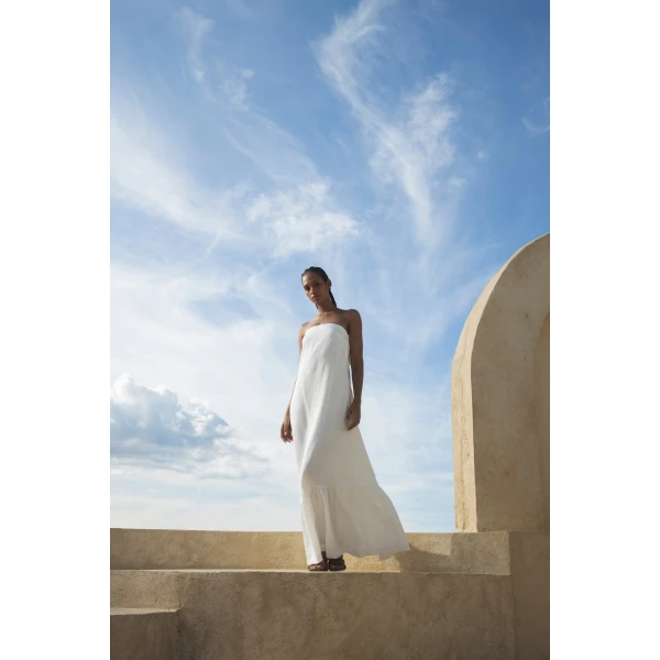 Andres Otalora luxury designer Dress with bold silhouette in linen
