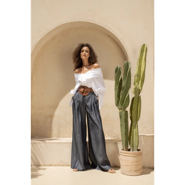 Andres Otalora luxury designer Pant with bold silhouette in linen