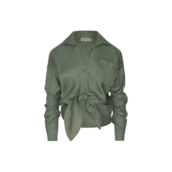 Andres Otalora luxury designer Top with bold silhouette in linen