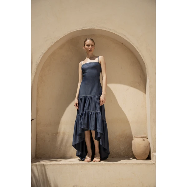 Andres Otalora luxury designer Dress with bold silhouette in linen