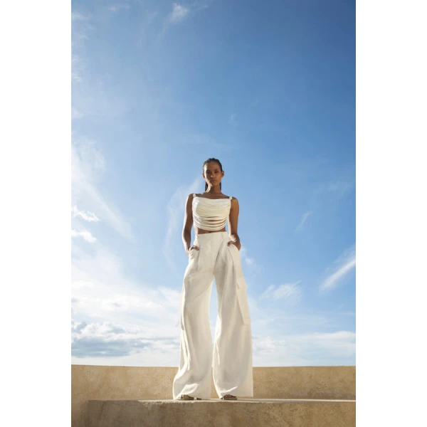 Andres Otalora luxury designer Pant with bold silhouette in linen