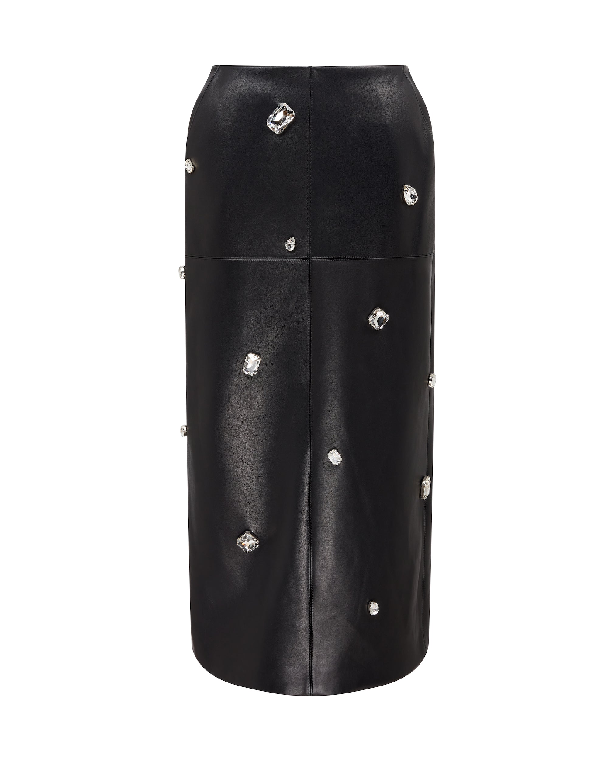 David Koma Allover Crystal Embroidered Leather Midi Skirt