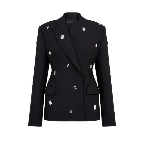 David Koma Allover Crystal Embroidered Tailored Jacket