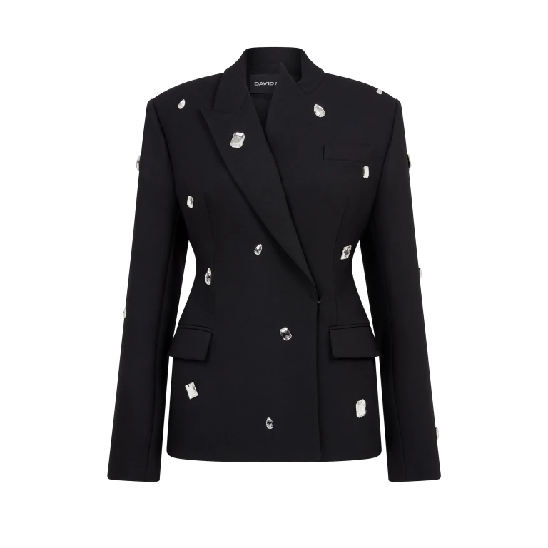 David Koma Allover Crystal Embroidered Tailored Jacket