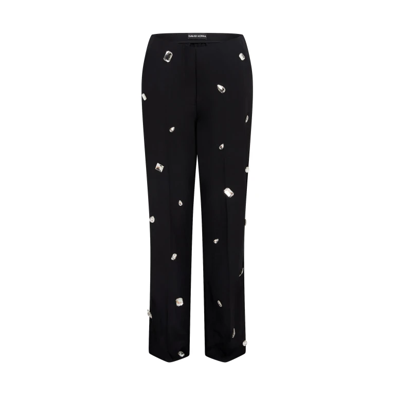 David Koma Allover Crystal Embroidered Tailored Trousers