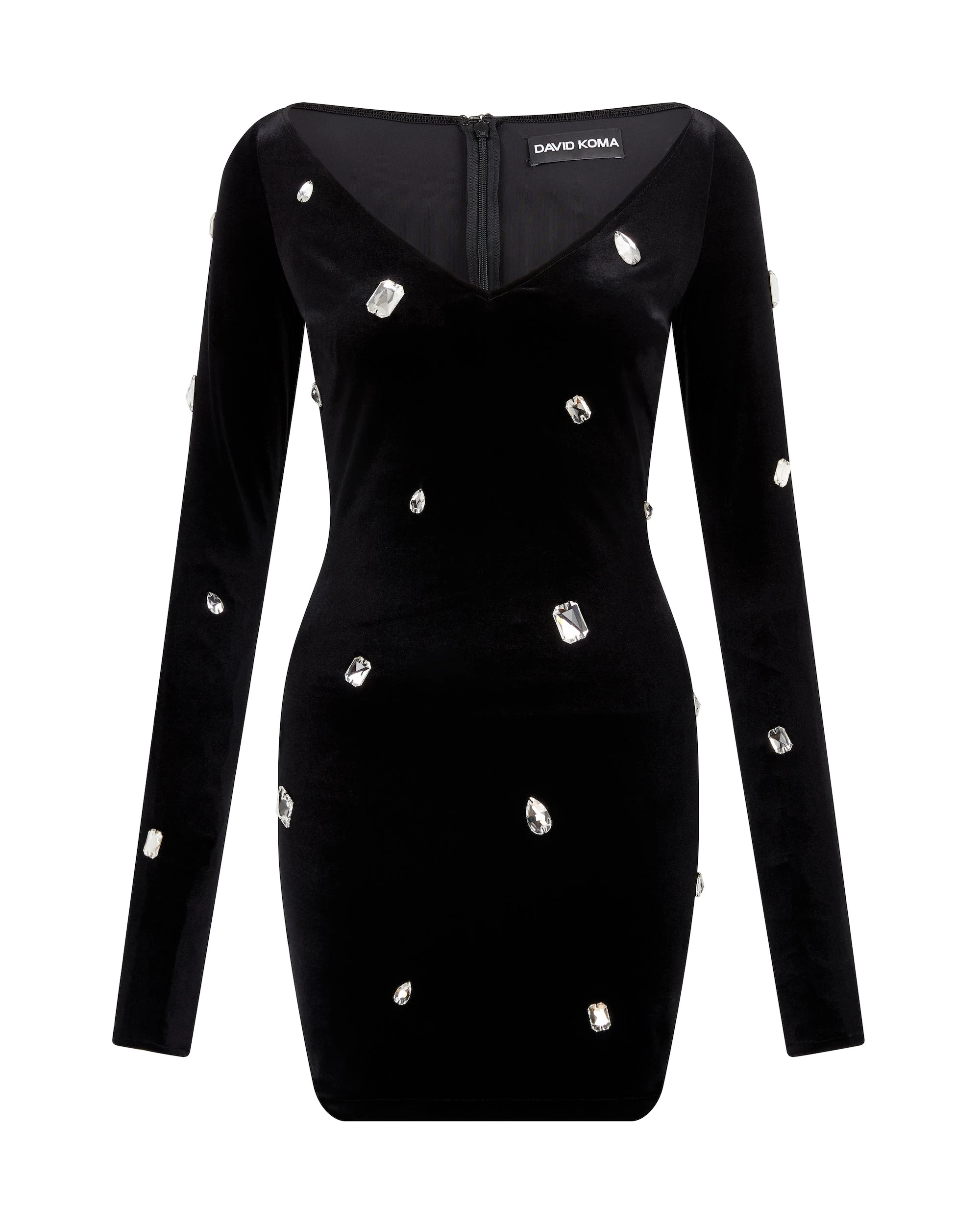 David Koma Allover Crystal Embroidered Velvet Mini Dress David Koma Allover Crystal Embroidered Velvet Mini Dress