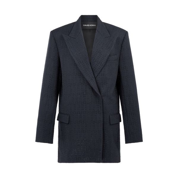 David Koma Allover Rhinestone Embroidered Tailored Jacket
