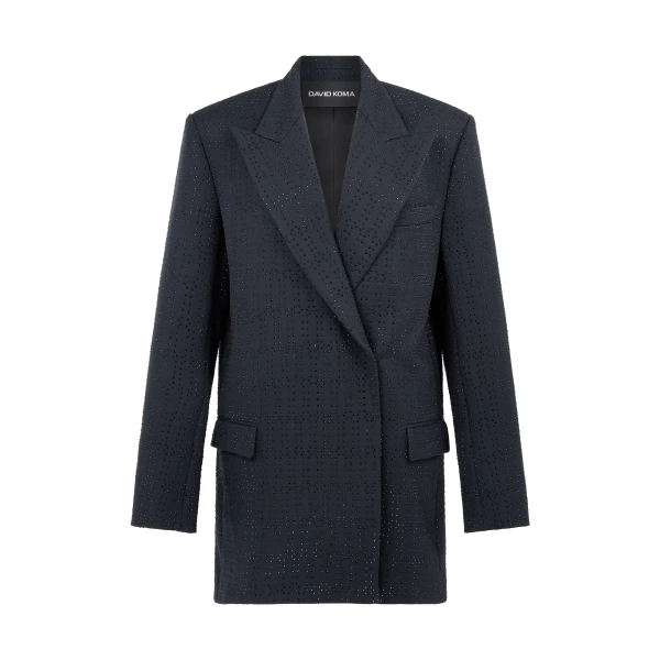 David Koma Allover Rhinestone Embroidered Tailored Jacket