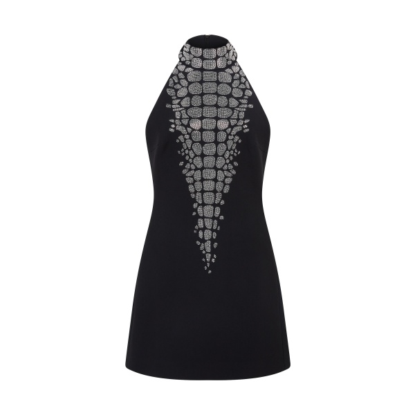 David Koma Croc Rhinestone Embroidery Halterneck Mini Dress