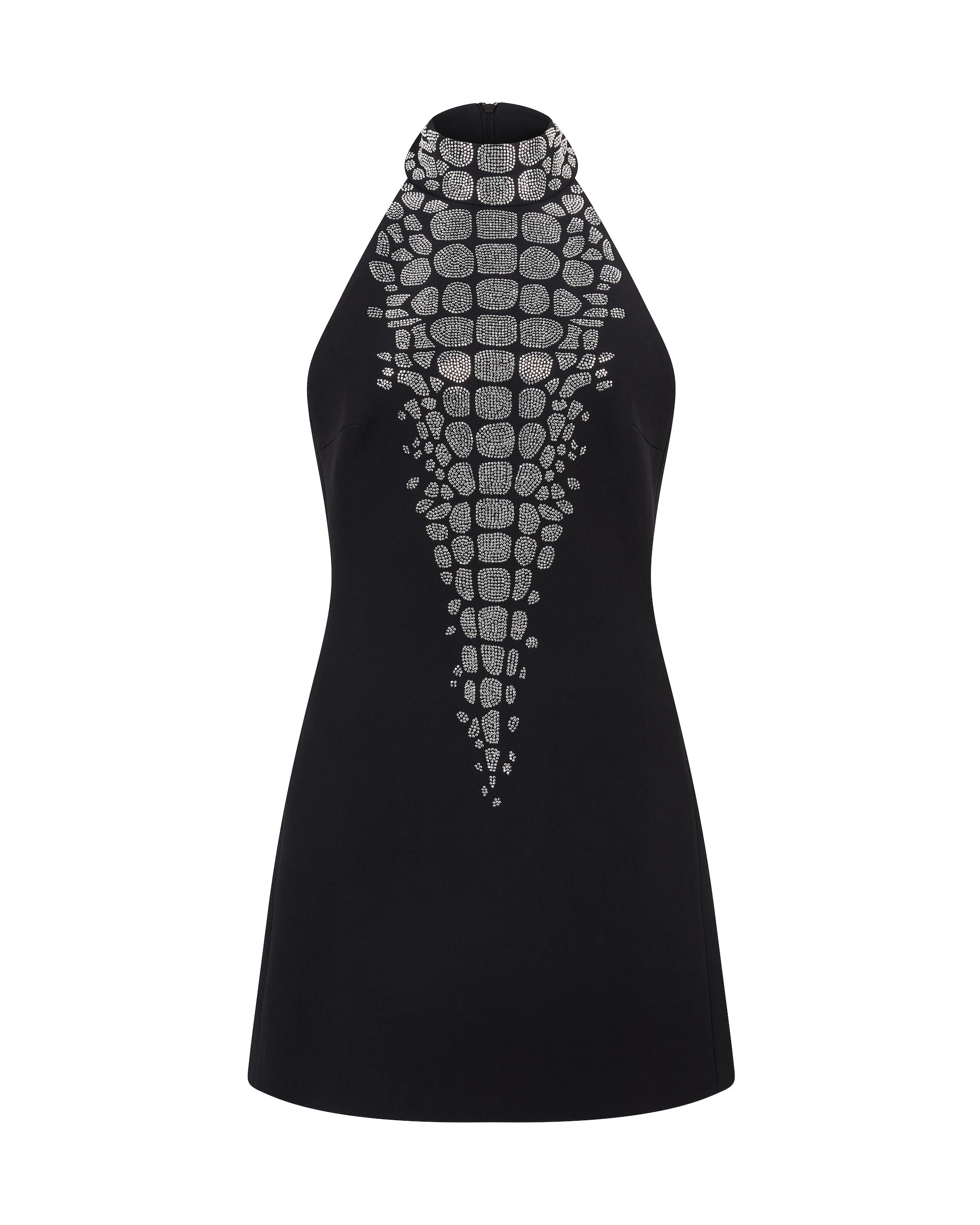 David Koma Croc Rhinestone Embroidery Halterneck Mini Dress David Koma Croc Rhinestone Embroidery Halterneck Mini Dress