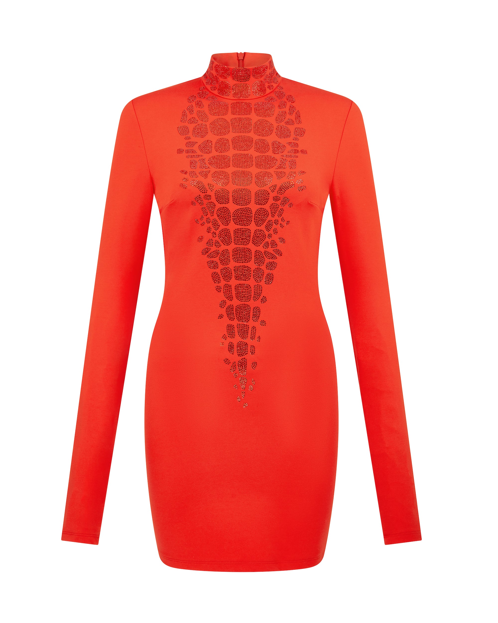 David Koma Croc Rhinestone Embroidery Long Sleeve Mini Dress