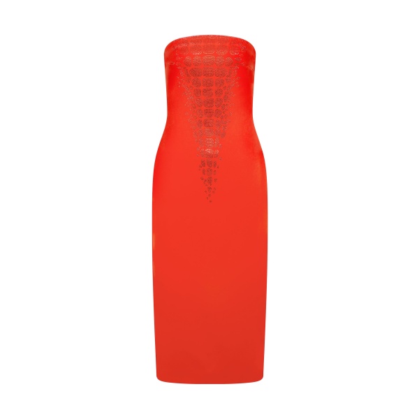 David Koma Croc Rhinestone Embroidery Strapless Midi Dress