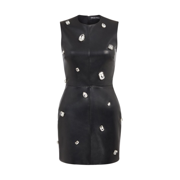 David Koma Crystal Embroidered Leather Mini Dress