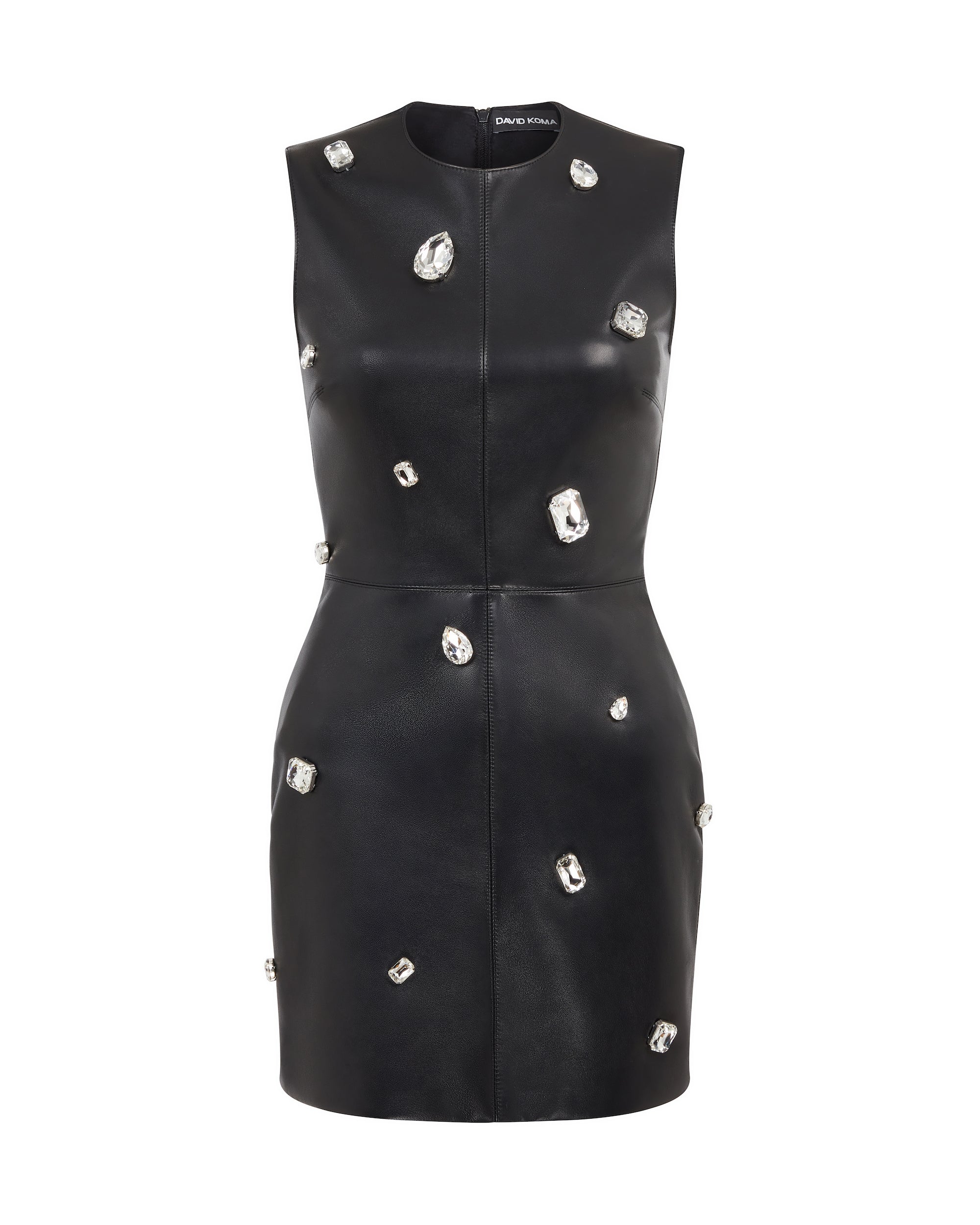 David Koma Crystal Embroidered Leather Mini Dress