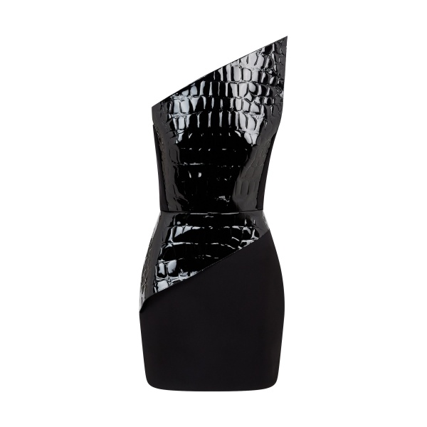David Koma Patent Croc Effect Leather Mini Dress