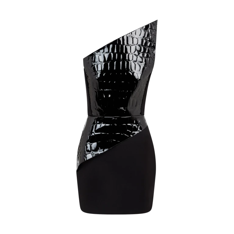David Koma Patent Croc Effect Leather Mini Dress