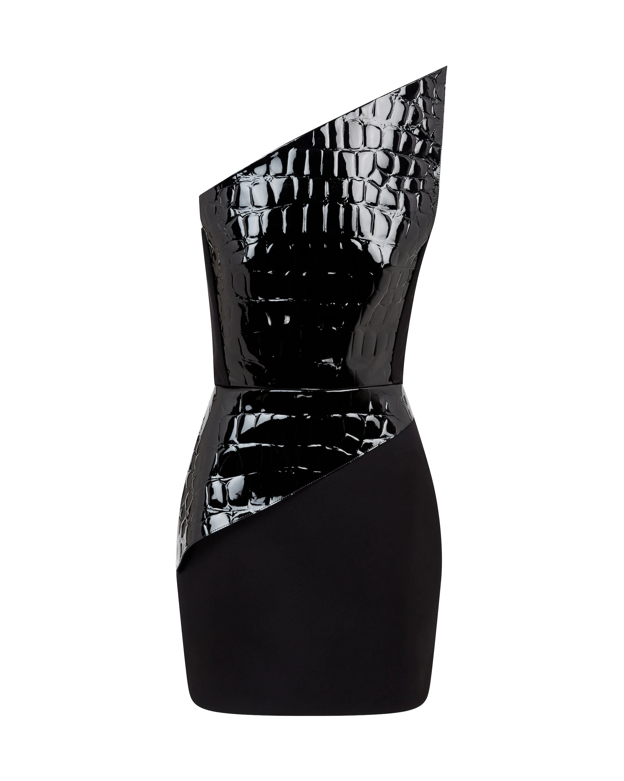 David Koma Patent Croc Effect Leather Mini Dress David Koma Patent Croc Effect Leather Mini Dress