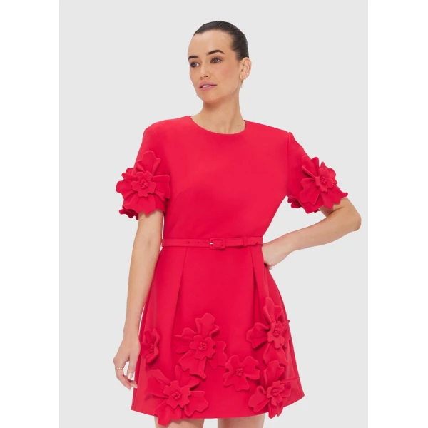 A-line mini skirt with a 3D floral appliqué hem