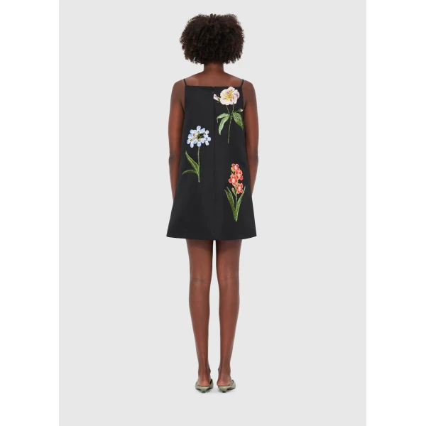 the Botanical Print is designed to delight. - Embroidered Mini Dress - Botanical Print in Ebony from Luxury Shoes 