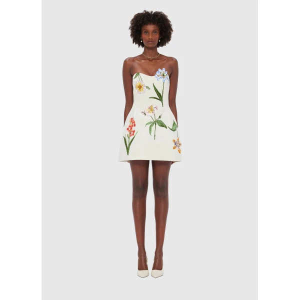 delicate and full of the life bursting from a wildflower garden. - Velvet Mini Dress - Botanical Print in Snow from Luxury Shoes 