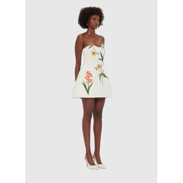 Leo Lin Blue Dresses Vivid wildflowers are bloom across a heavenly snow base. Soft beading and flashes of colour are fresh