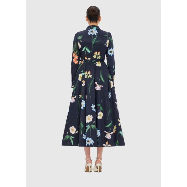 the Botanical Print is designed to delight. - Shirt Midi Dress - Botanical Print in Ebony from Luxury Shoes 