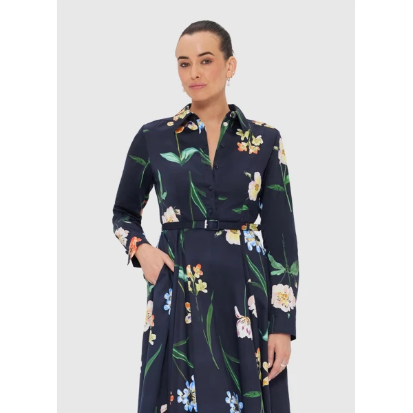 Leo Lin Blue Dresses Step into a midnight garden where vivid wildflowers are scattered across a black canopy. Bright