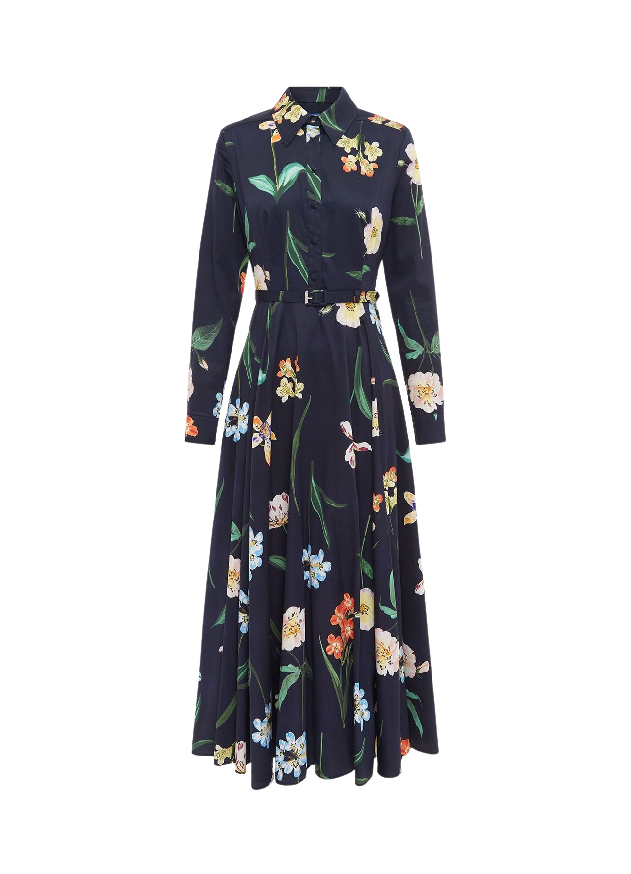 Leo Lin Zara Shirt Midi Dress – Botanical Print in Ebony