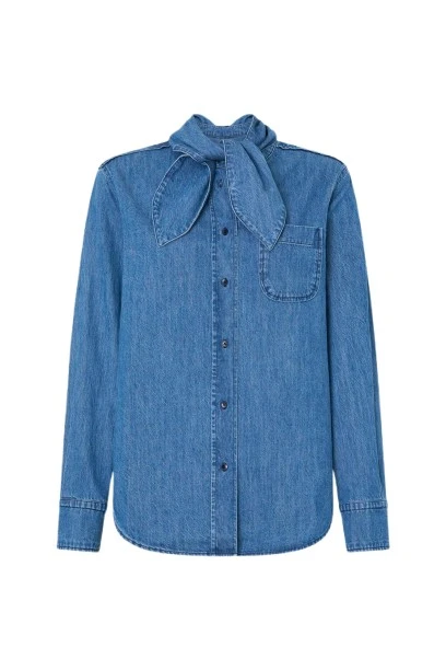 Oroton-Denim-Tie-Neck-Shirt73984_nobg Oroton Tops luxury Clothing from Luxury Handbags Marketplace
