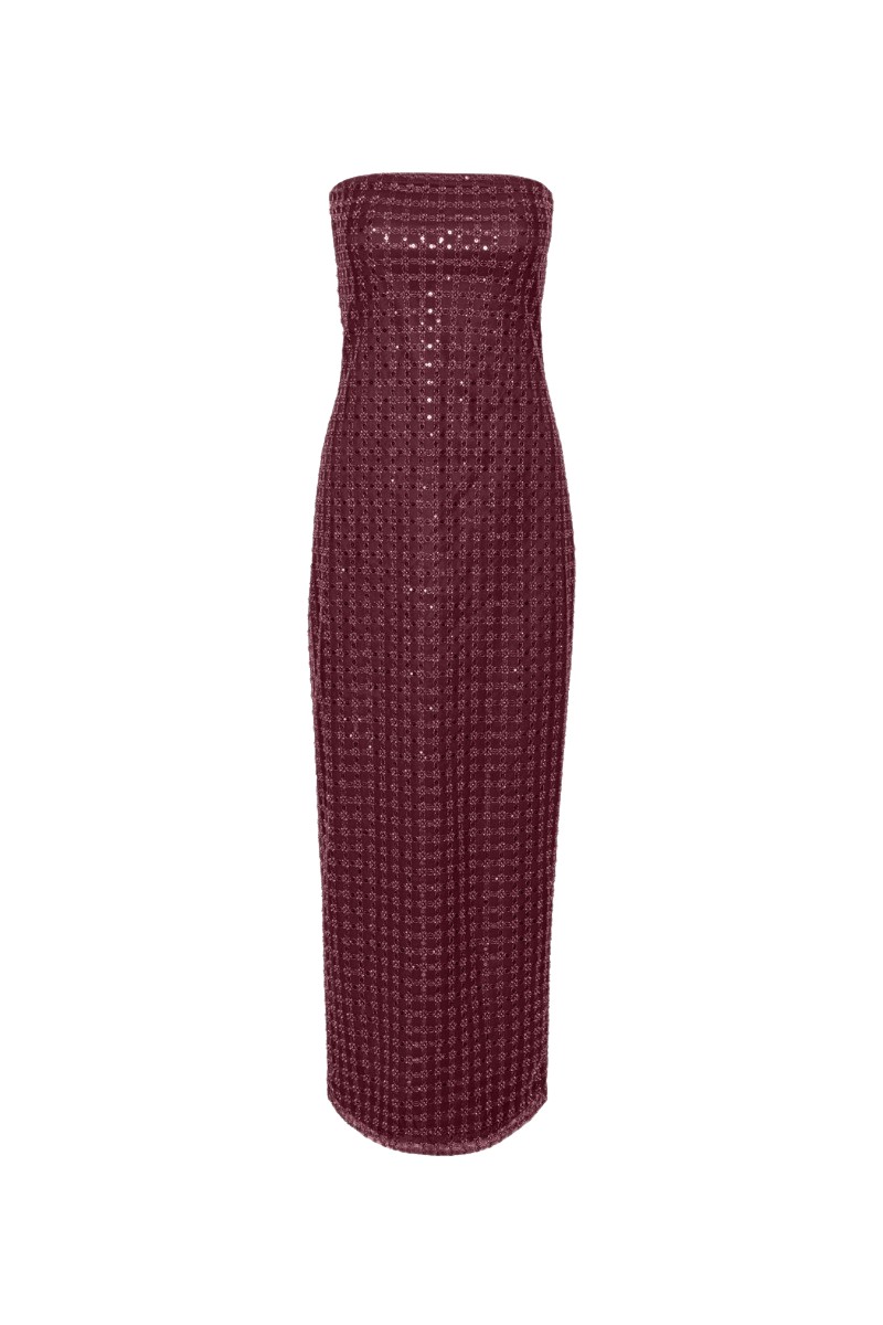 Rotate Birger Christensen Beaded Maxi Tube Dress Bordeaux