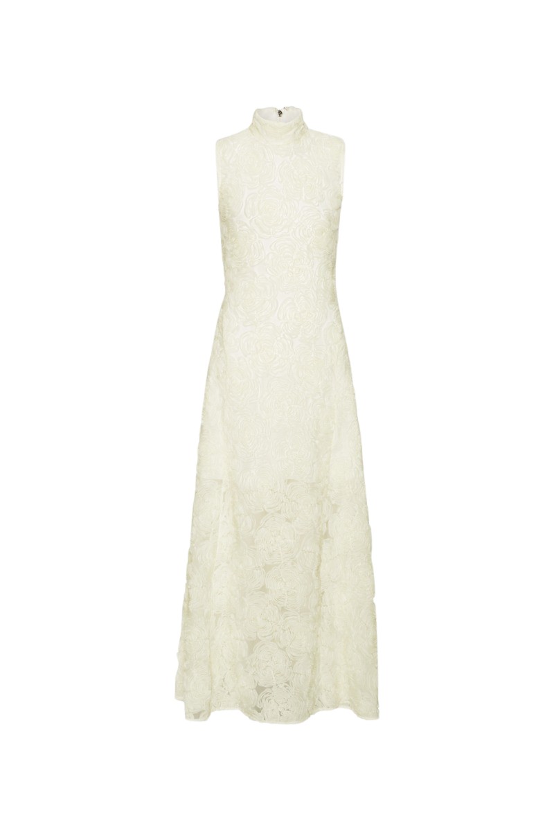 Rotate Birger Christensen Flower Mesh Maxi Dress Creme White