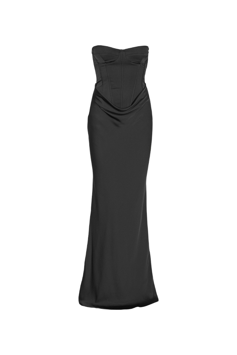 Rotate Birger Christensen Satin Corset Maxi Dress Black