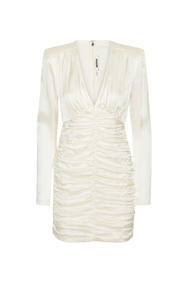 Rotate-Birger-Christensen-Satin-Mini-Gathered-Dress-Creme-White-dress-coveti-2025-893433_nobg Rotate White Dress luxury Clothing from Luxury Handbags Marketplace