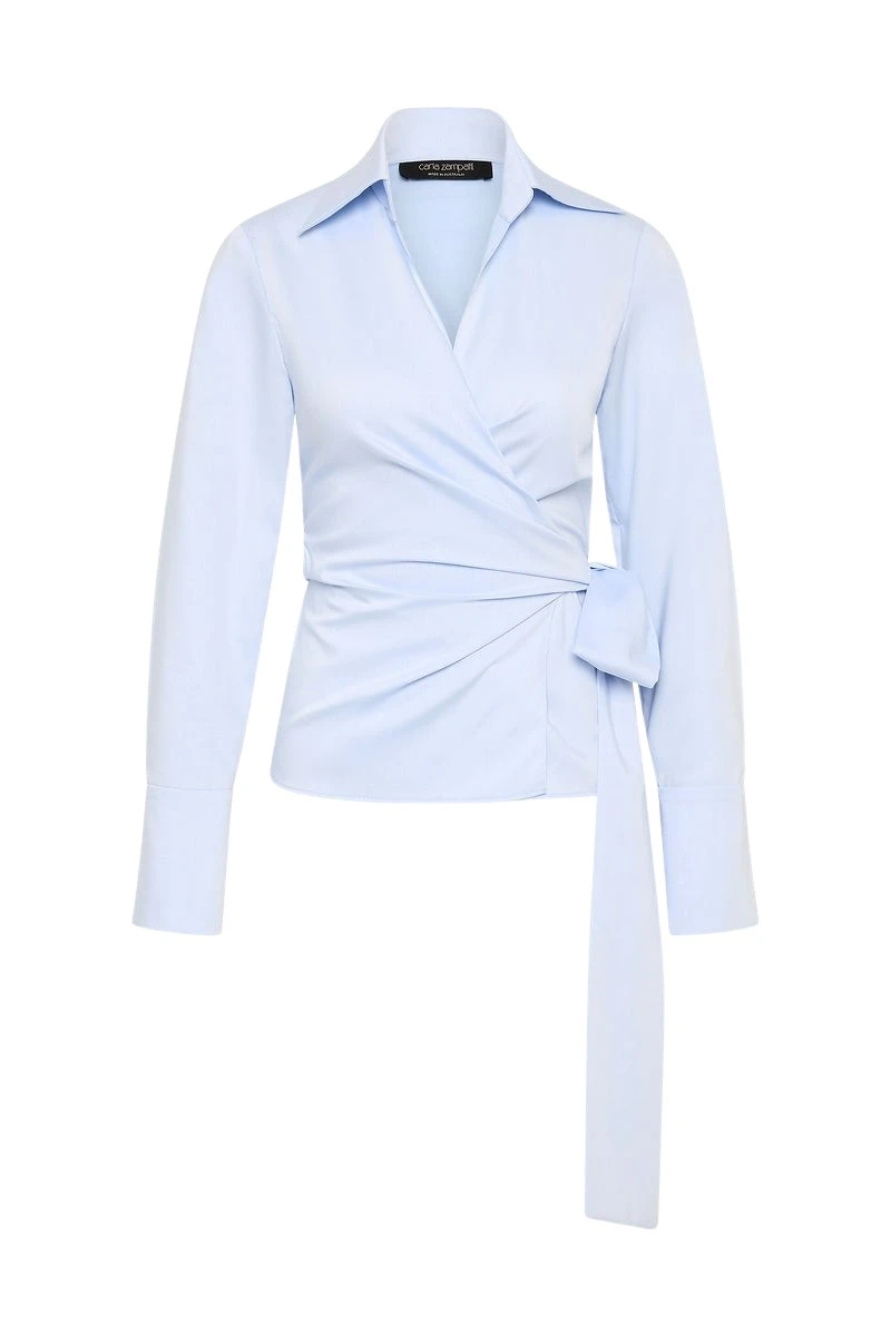 Carla-Zampatti-Chambray-Wrap-Top68143_nobg Carla Zampatti Tops luxury Clothing from Luxury Handbags Marketplace