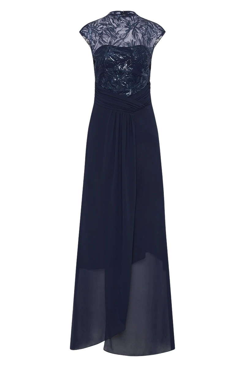 Carla-Zampatti-Navy-Floral-Mesh-Drape-Gown39754_nobg Carla Zampatti Dresses luxury Clothing from Luxury Handbags Marketplace
