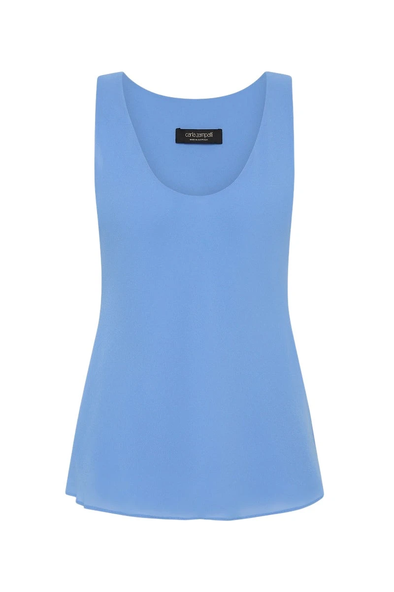 Carla-Zampatti-Pacific-Blue-Georgette-Scoop-Neck-Cami29305_nobg Carla Zampatti Tops luxury Clothing from Luxury Handbags Marketplace