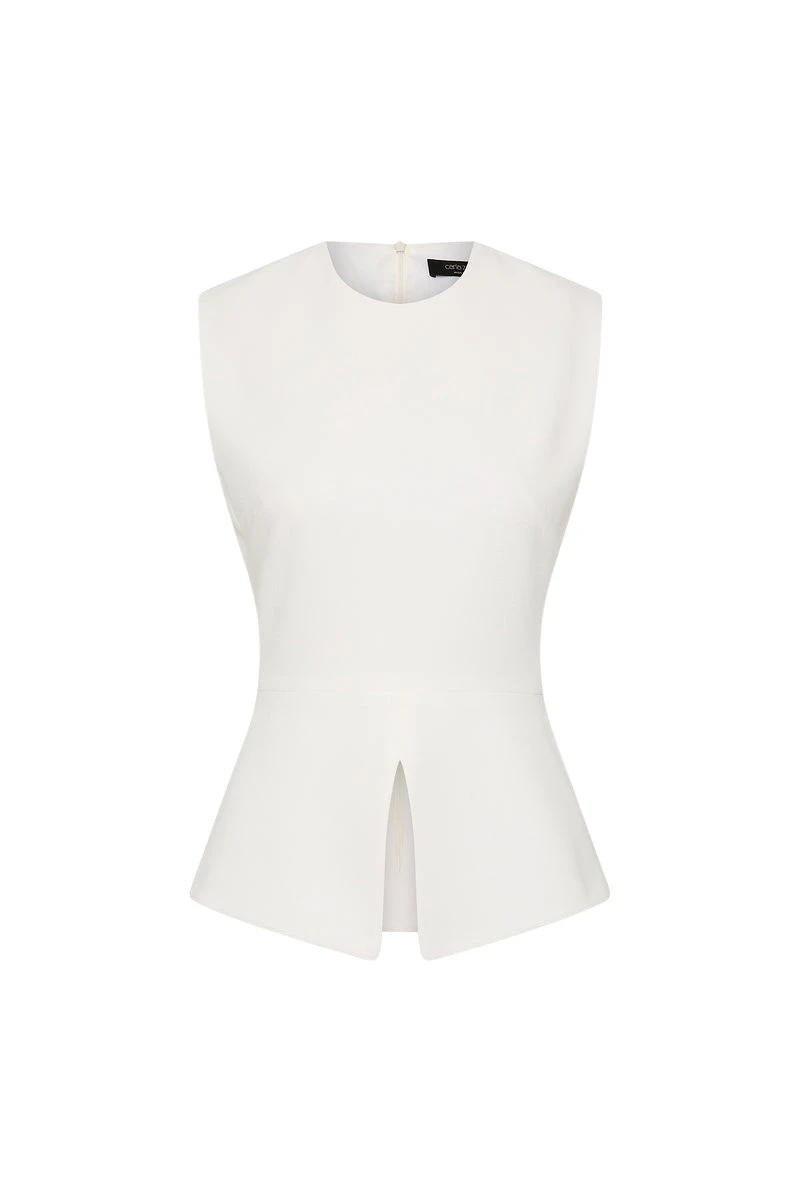 Carla-Zampatti-White-Crepe-Peplum-Top76947_nobg Carla Zampatti Tops luxury Clothing from Luxury Handbags Marketplace