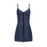 David Koma Leather Trimmed Mini Denim Dress