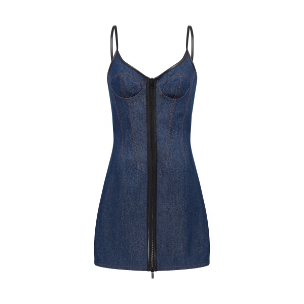 David Koma Leather Trimmed Mini Denim Dress