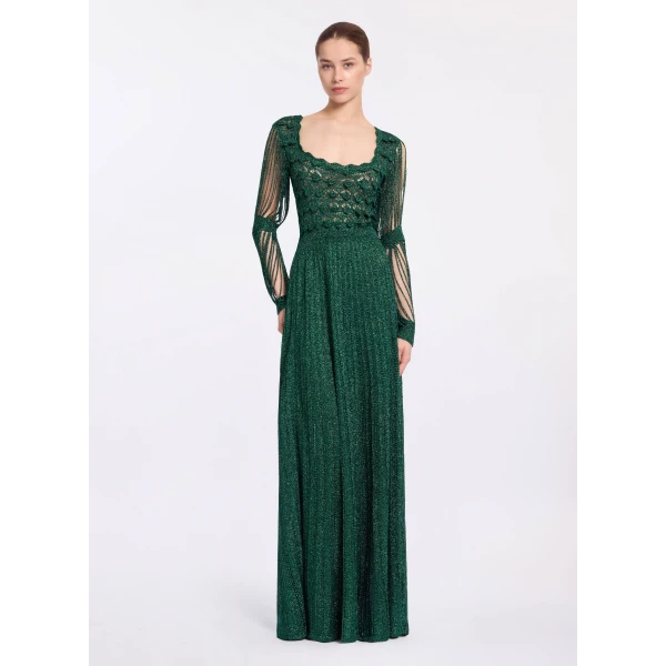 Elie Saab Absinthe Green Crochet Dress in Green featuring Scoop Neck – Luxury Designer Fashion at Luxury Shoes .