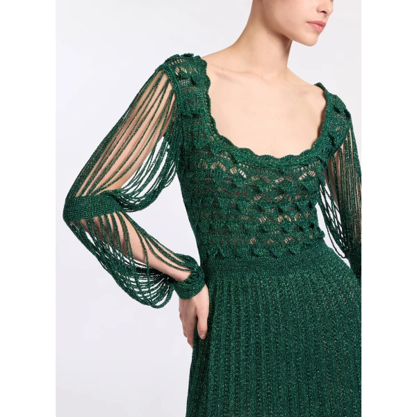 Elie Saab Absinthe Green Crochet Dress in Green featuring Scoop Neck – Luxury Designer Fashion at Luxury Shoes .