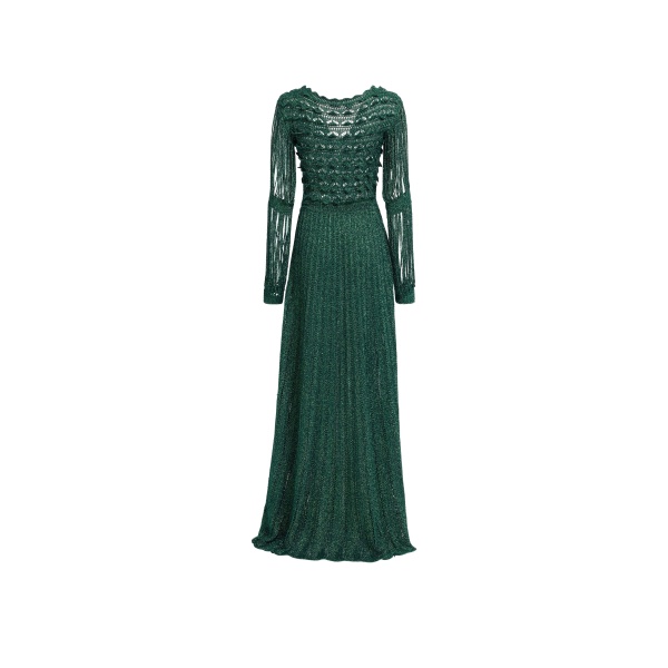 Elie Saab Absinthe Green Crochet Dress in Green featuring Scoop Neck – Luxury Designer Fashion at Luxury Shoes .